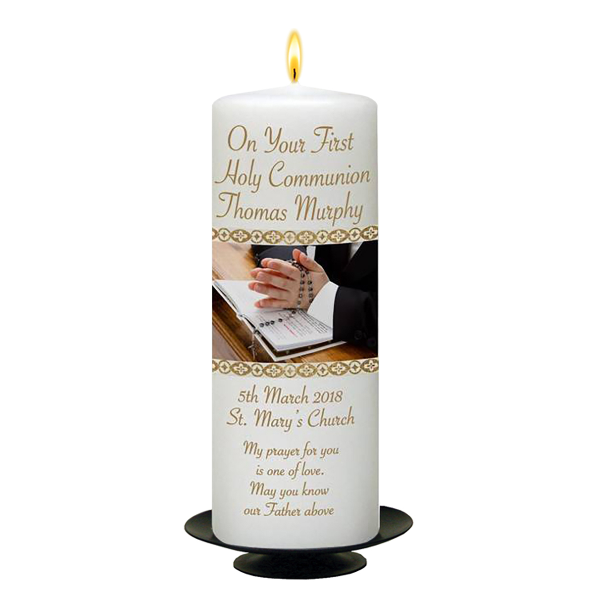 Customised 1st Holy Communion Candle - Rosary beads Boy