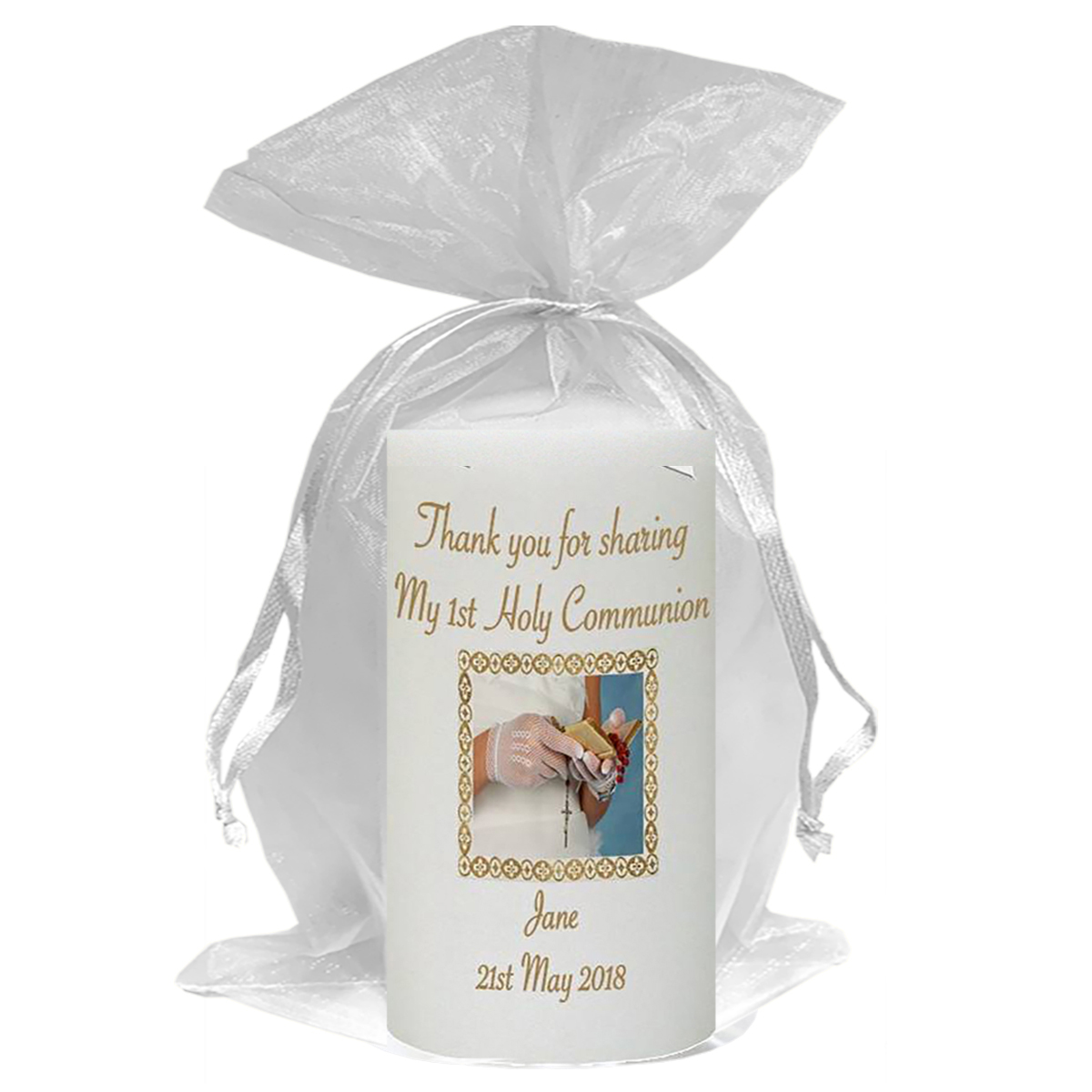 Customised 1st Holy Communion Candle - Girl and Bible