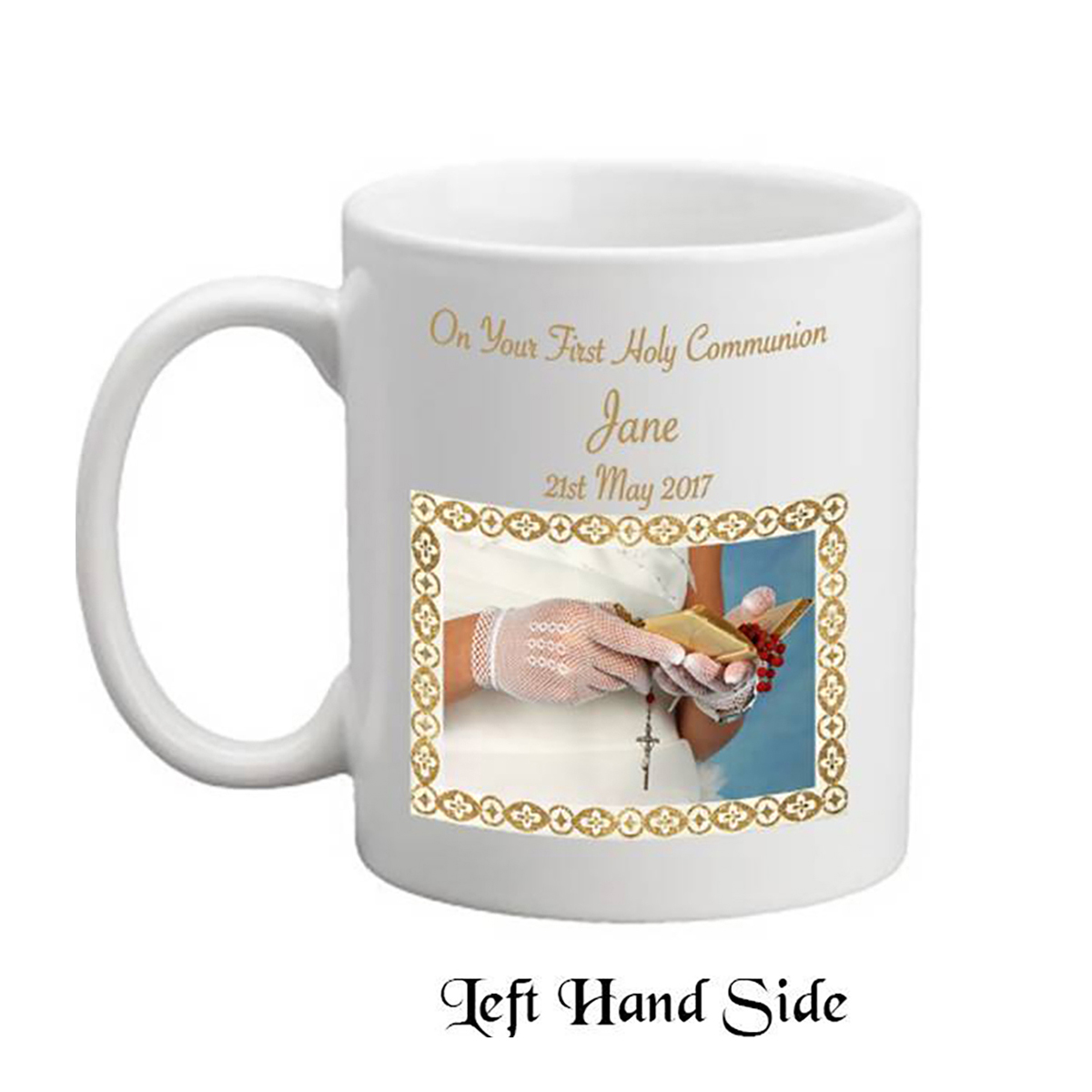 Customised First Communion Mug Gift - Hands Girl