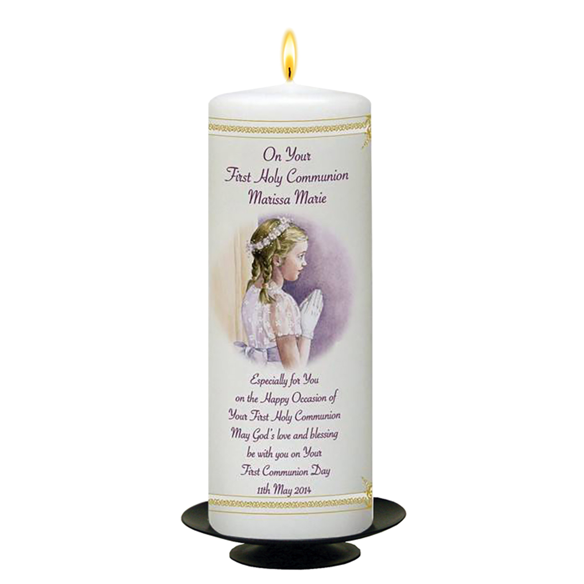 Customised 1st Holy Communion Candle Praying Girl & Prayer