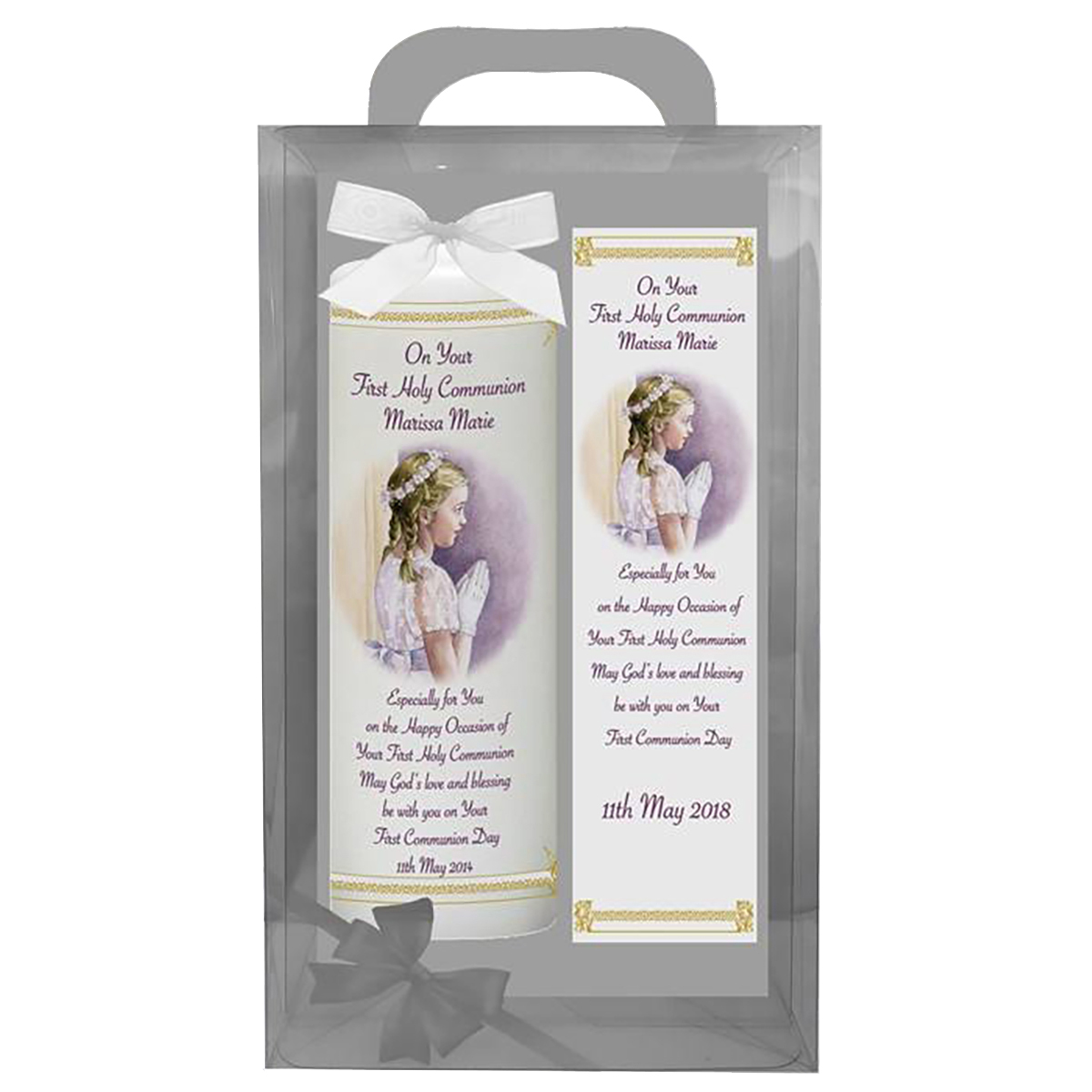 Customised 1st Holy Communion Candle Praying Girl & Prayer