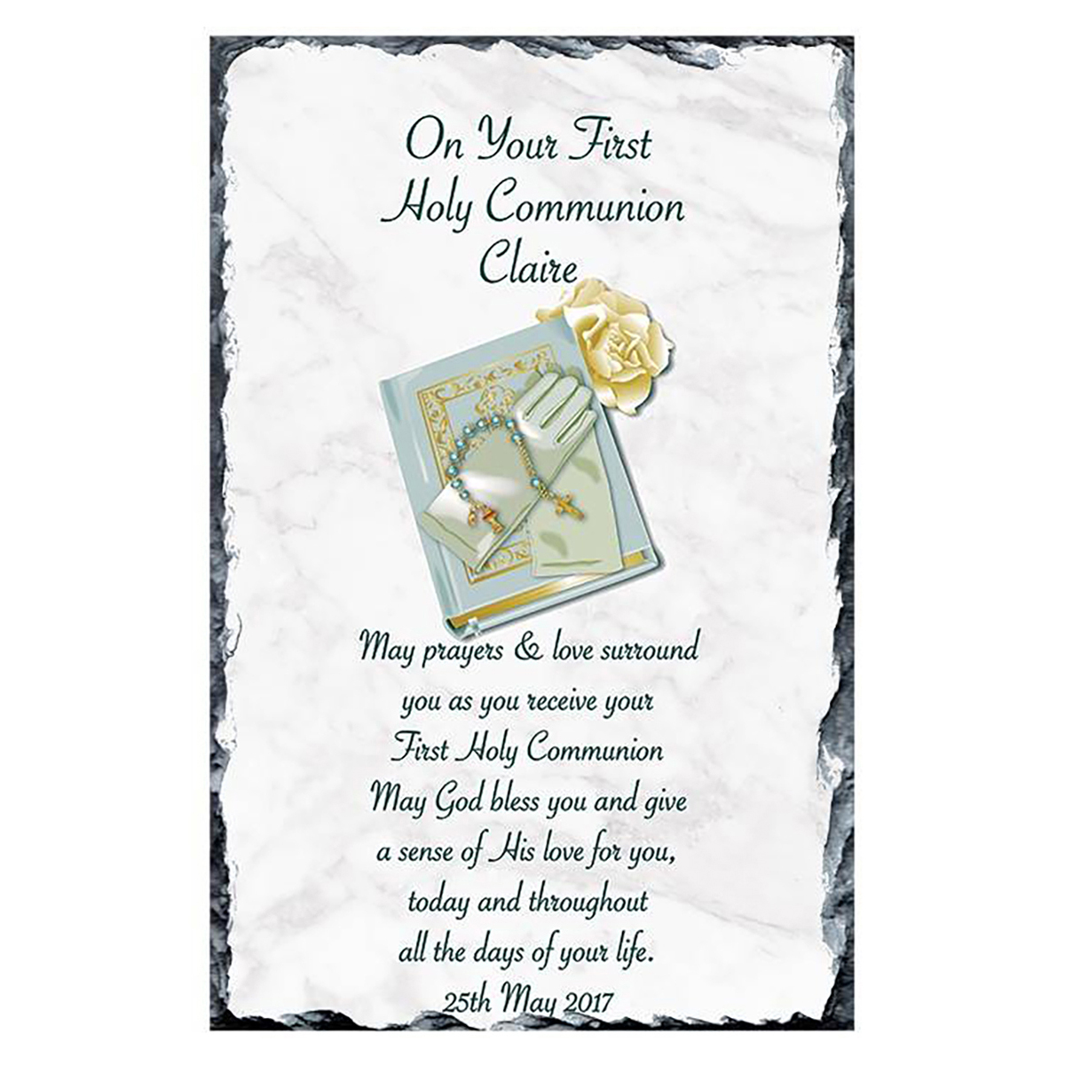 Customised 1st Holy Communion Slate - Bible & Gloves
