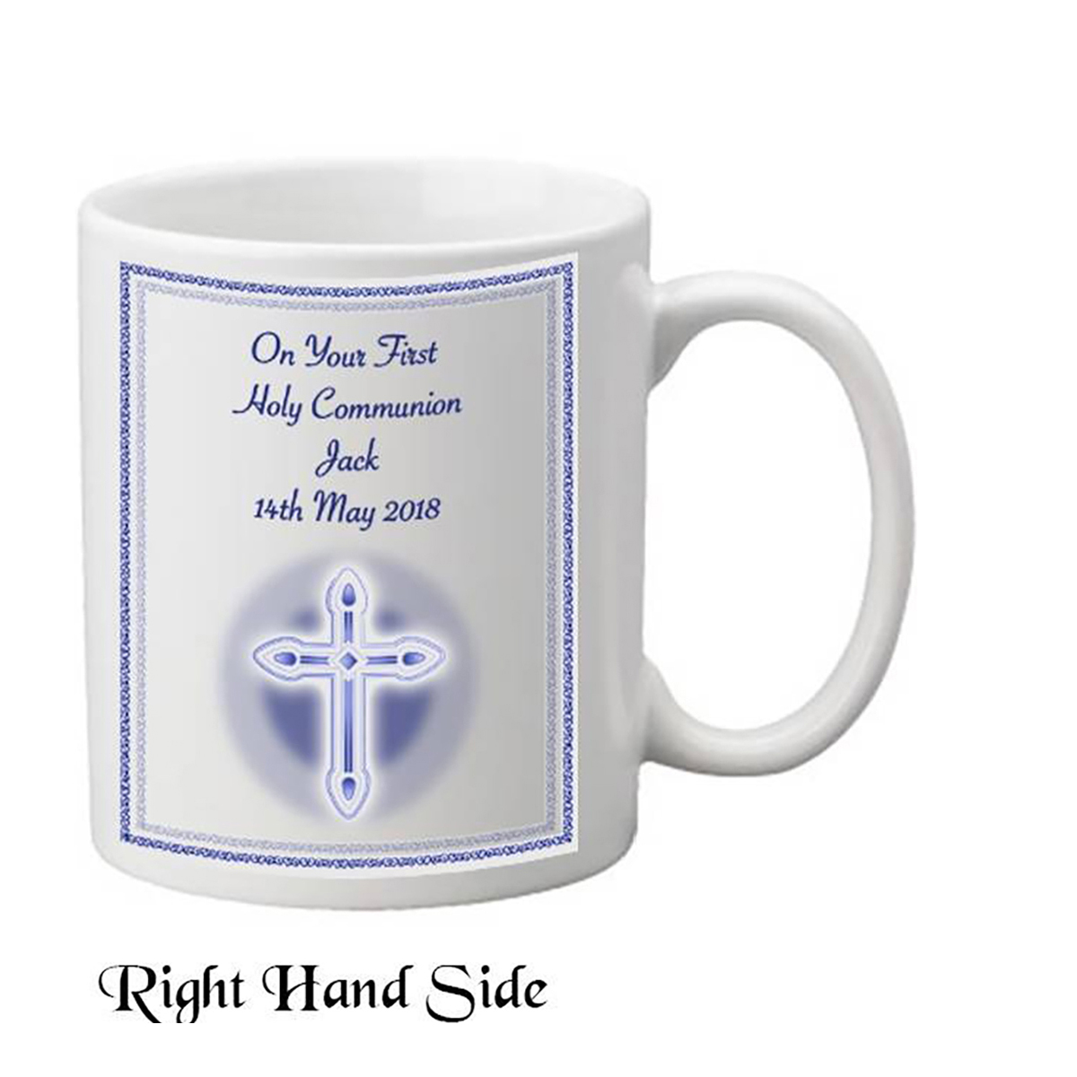 Customised Communion Mug Gift - Cross & Reading Blue
