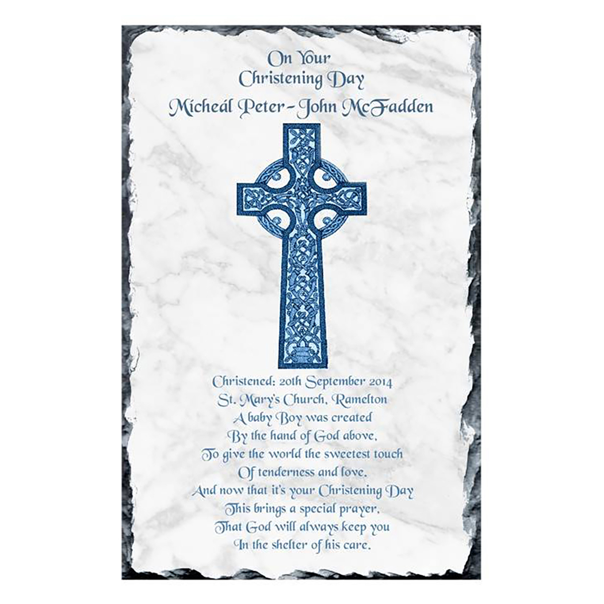 Customised Boys Christening Candle - Celtic Cross Blue