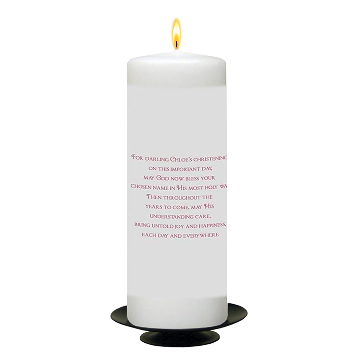 Customised Girls Christening Candle -Flower Pink Ring with Photo