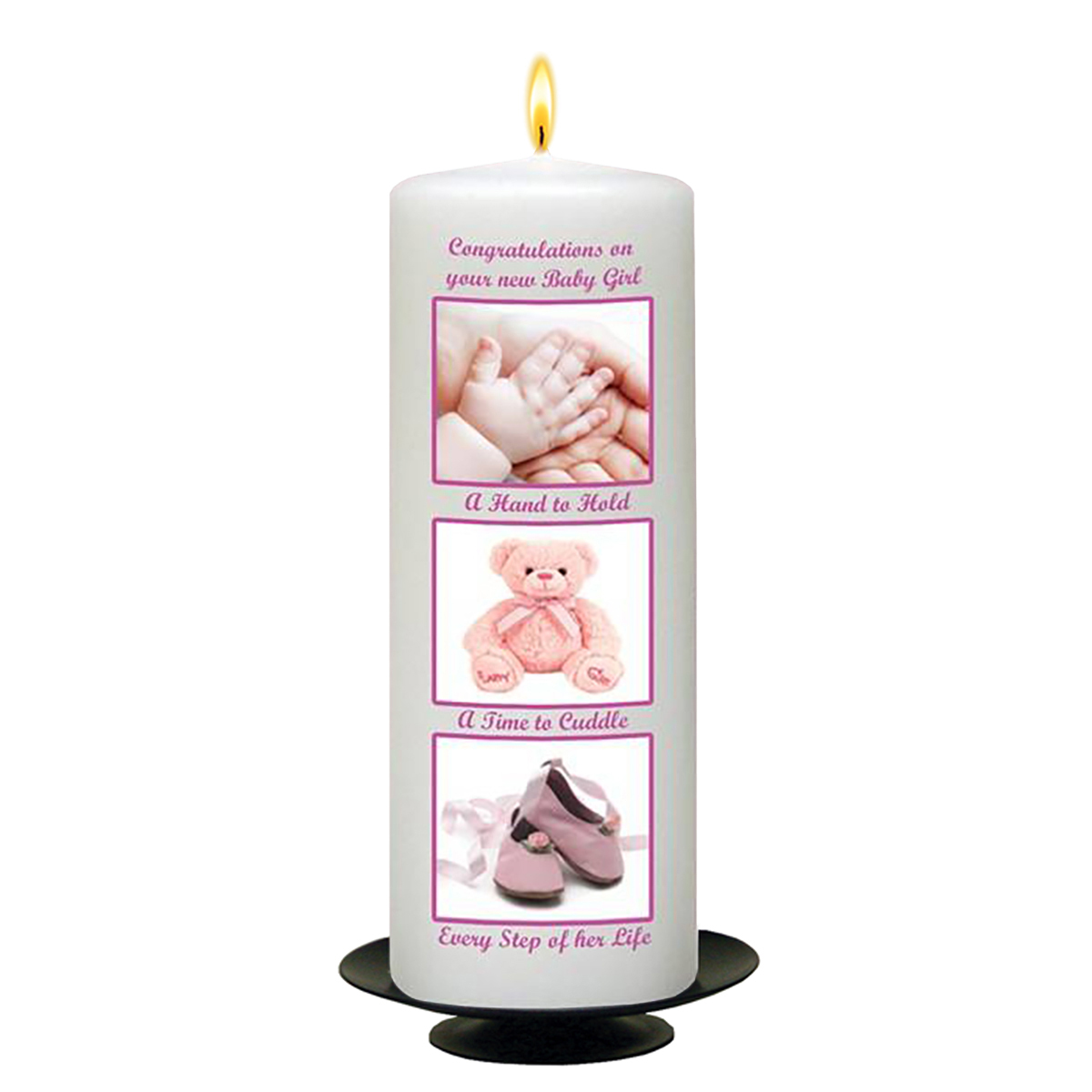 Customised New Baby Candle Gift - Baby Squares Girl