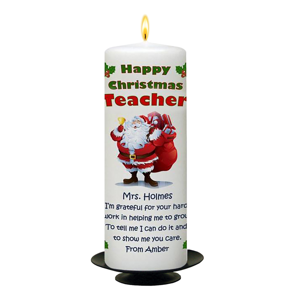Customised Christmas Teacher Candle Gift - Santa