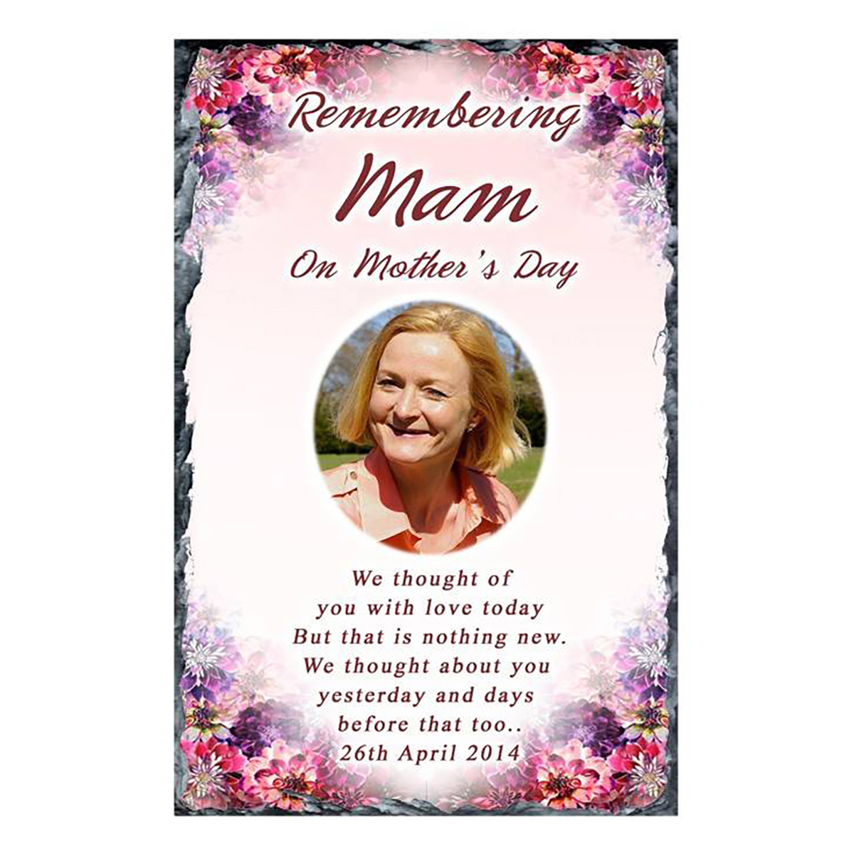 Customised Mothers Day Remembrance Slate - Corner Flower with Photo