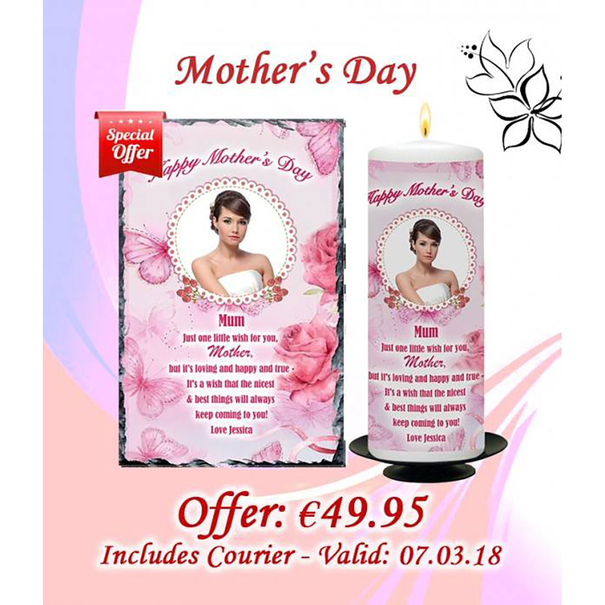 Pink Roses & Photo Special Offer Mothers Day