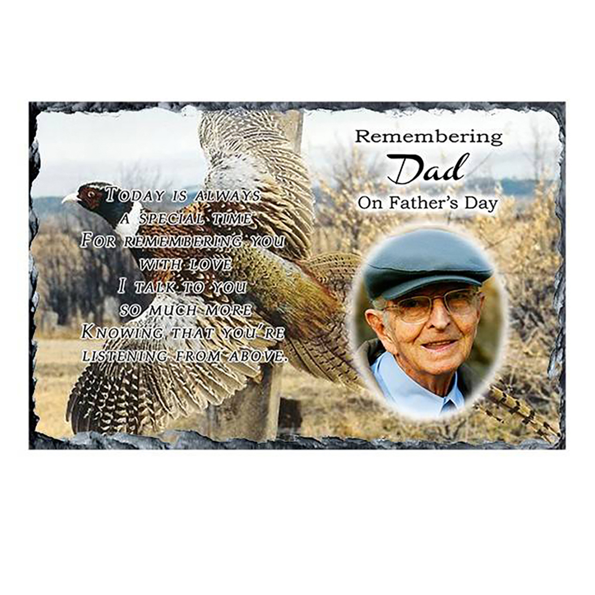 Personalsied Remembrance Slate - Flying Pheasant with Photo