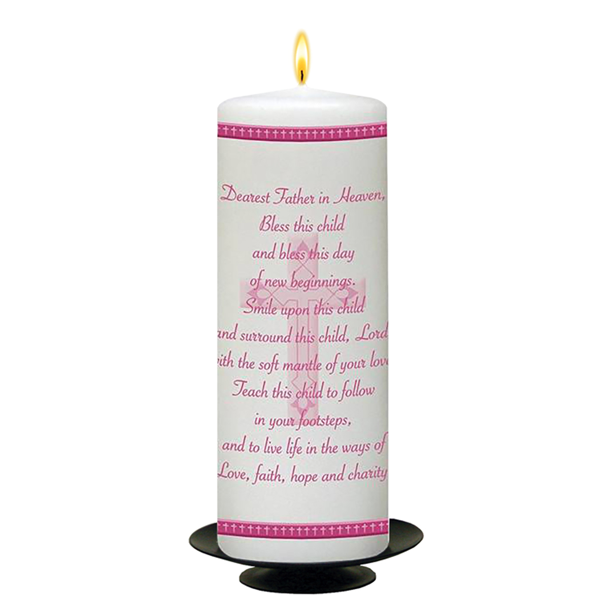 Customised Girls Christening Candle - Modern Pink Cross