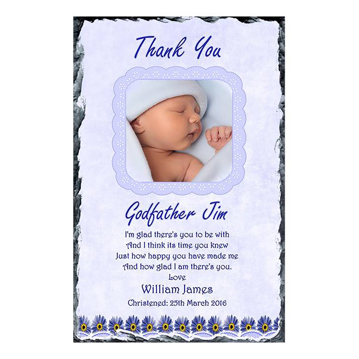 Customised Godfather Slate Gift - Blue Daisies with Photo