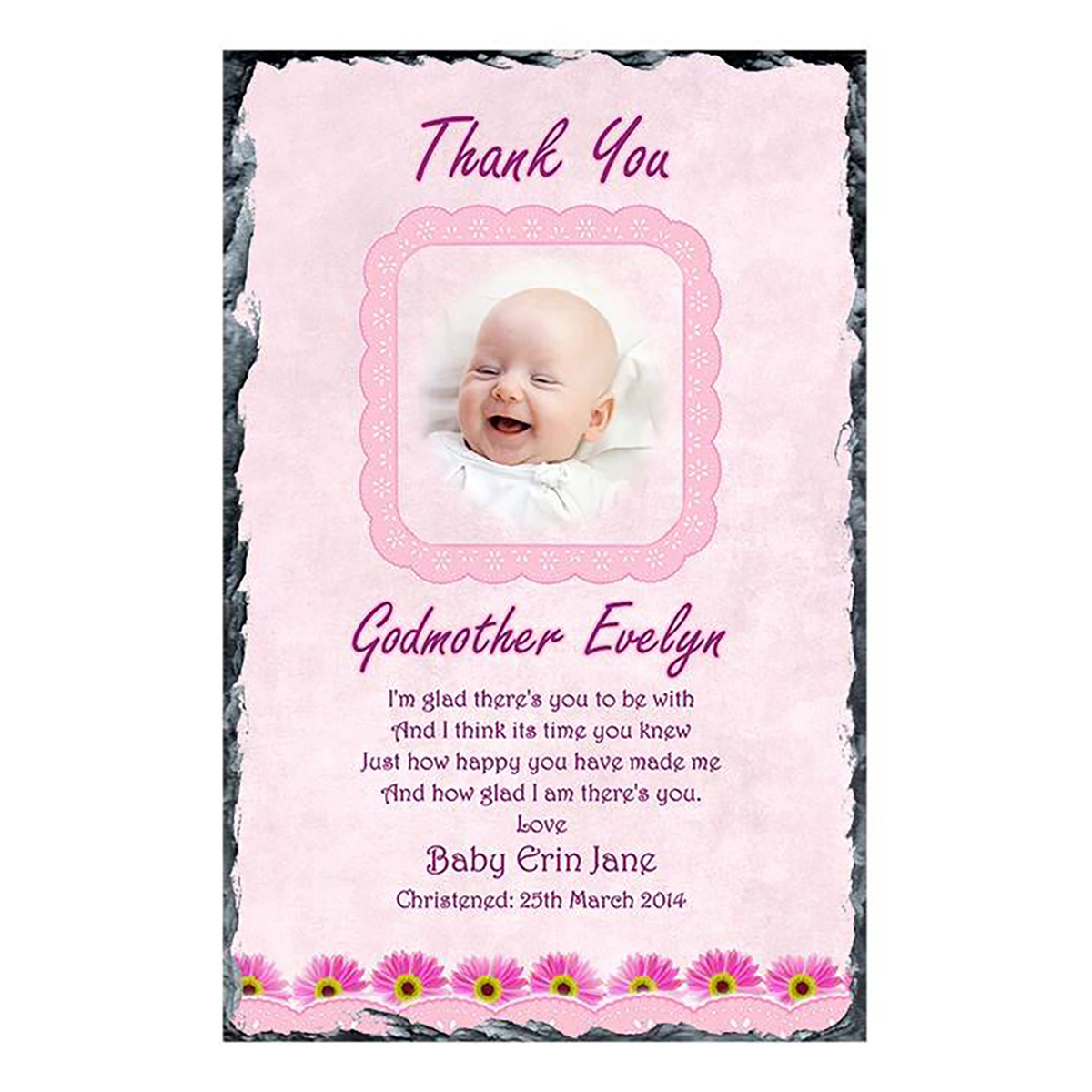 Customised Godmother Slate Gift - Pink Daisies with Photo