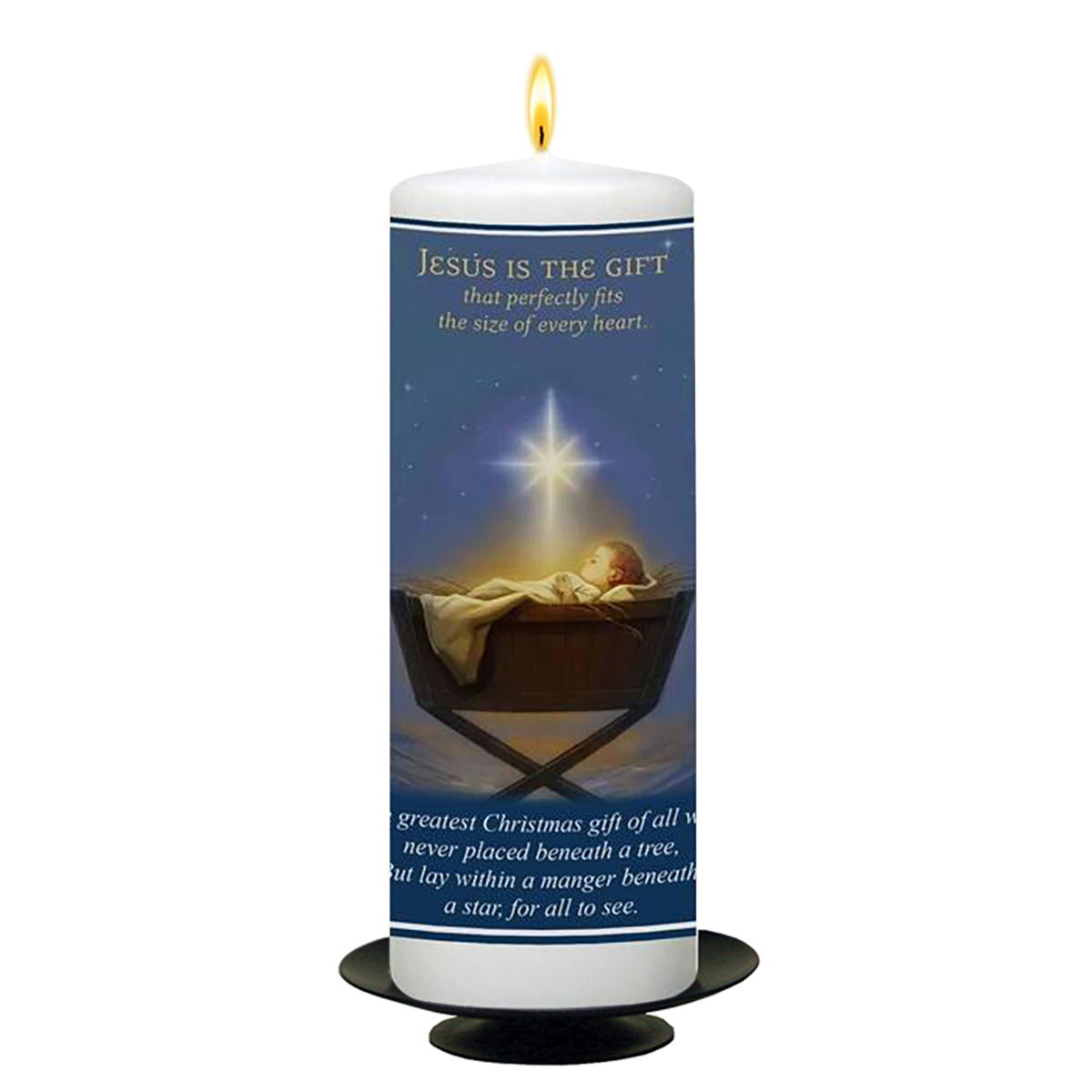 Personalsied Christmas Candle - Nativity Jesus is the Gift