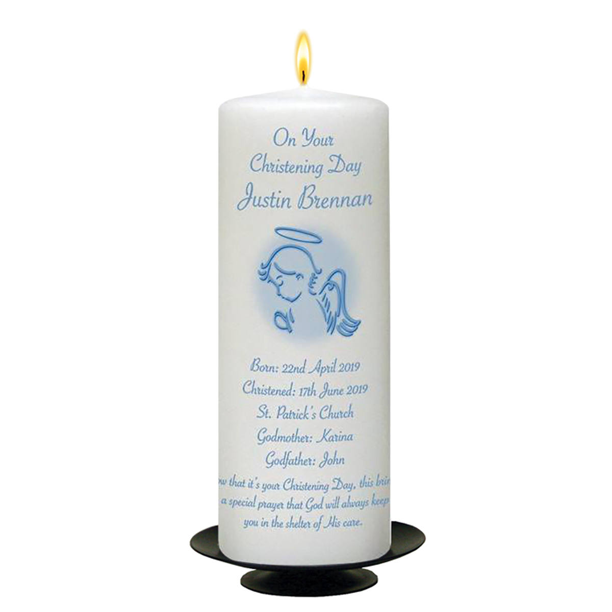 Customised Boys Christening Candle - Christening Angel Blue