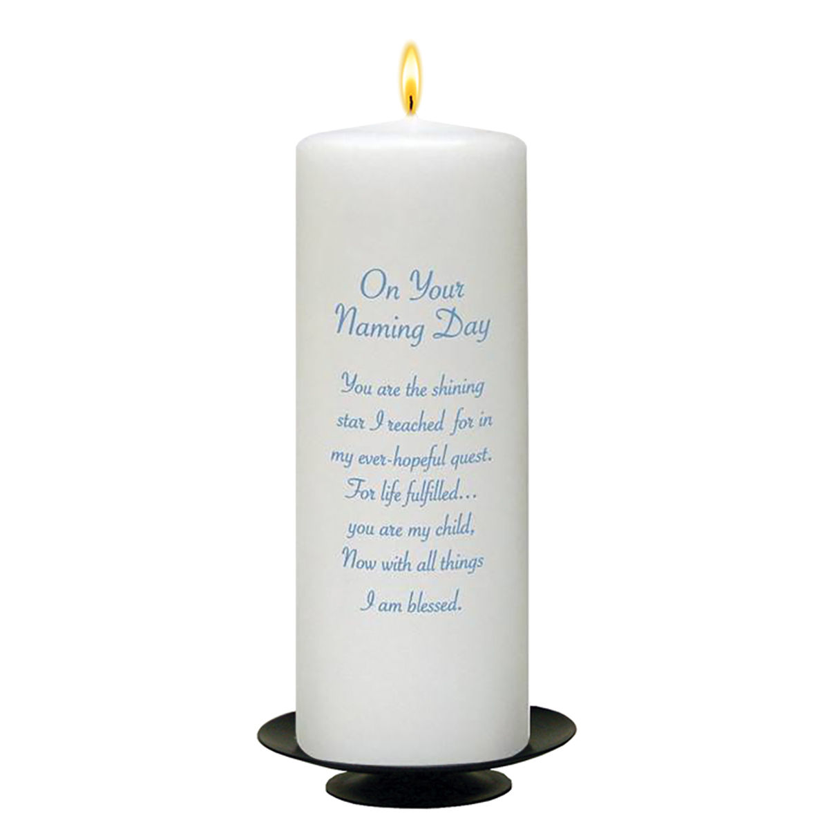 Customised Naming Day Candle Gift - Stars & Hearts Blue with Photo