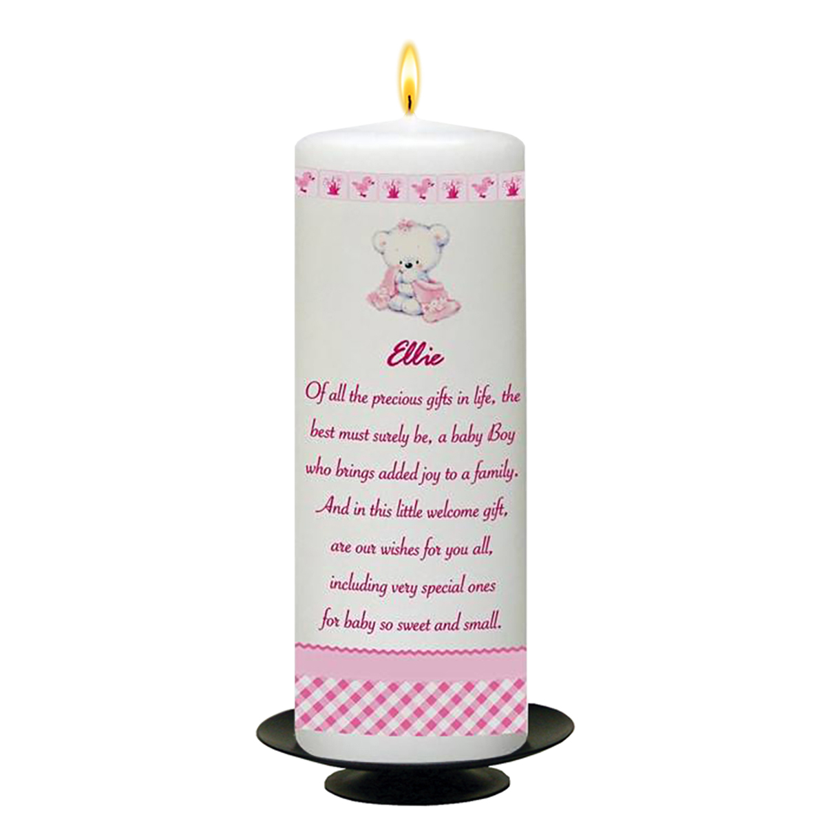 Customised Naming Day Candle Gift - Hush Teddy Pink with Photo