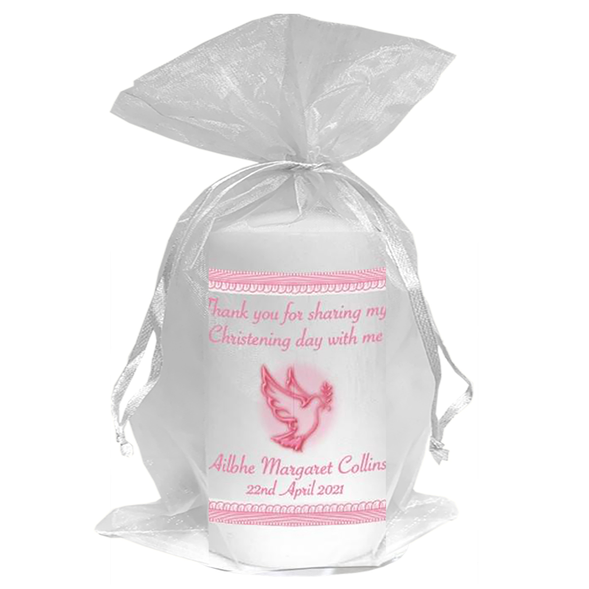Thank you Christening Favour - Flying Dove & Lace Pink