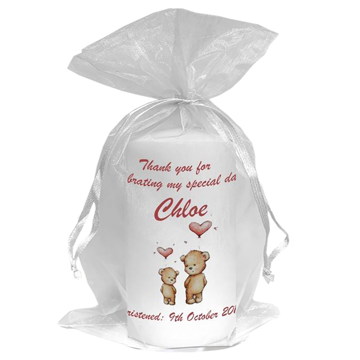 Thank you Christening Favour - Love Heart Bears & Pink Lace