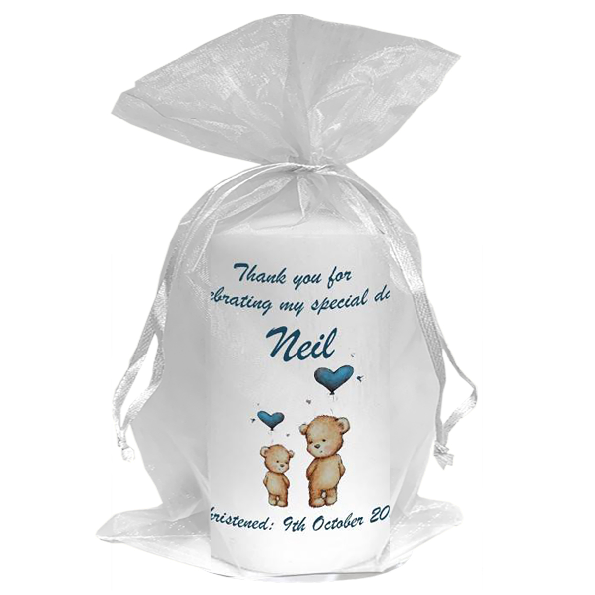 Thank you Christening Favour - Love Heart Bears & Blue Lace
