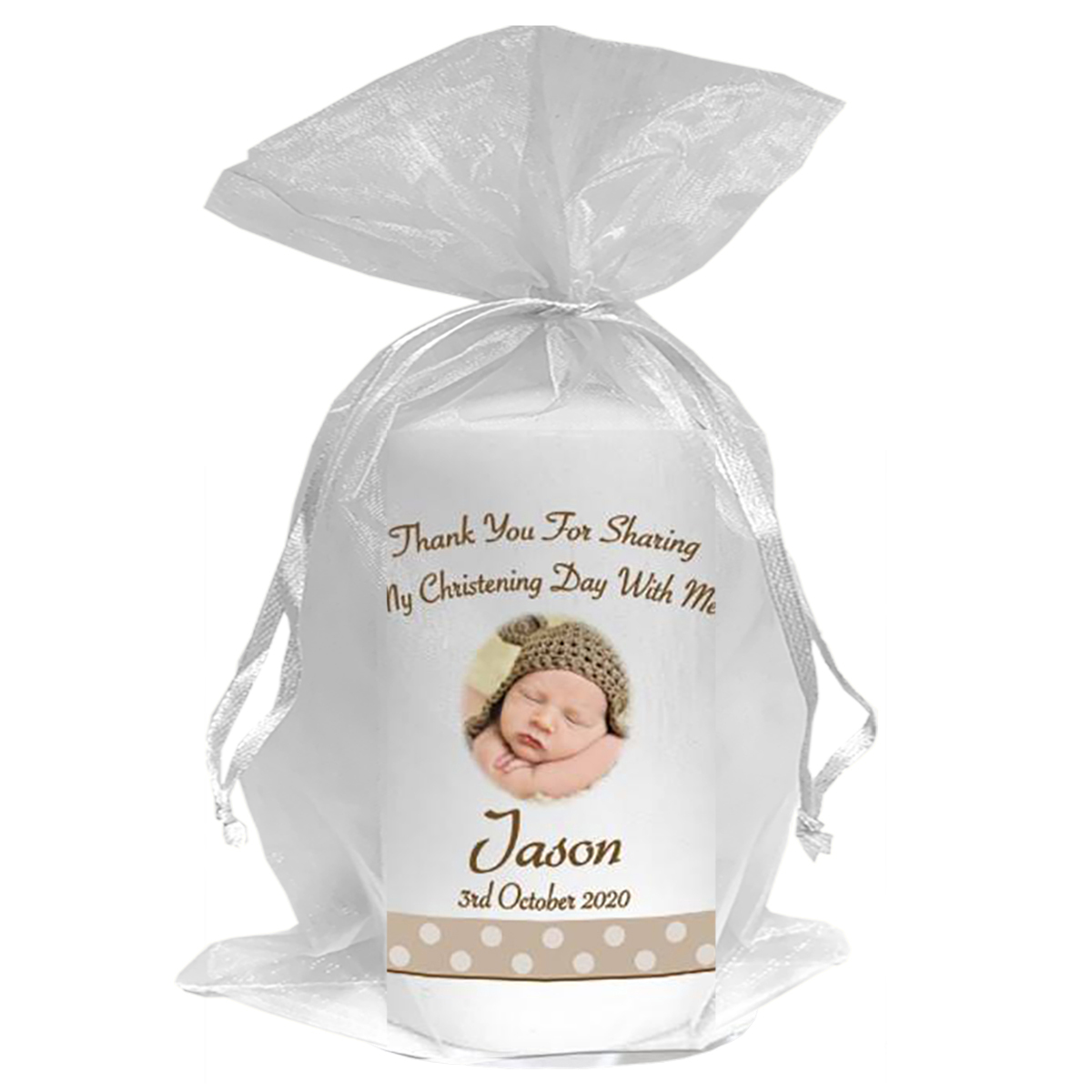 Thank you Christening Favour - Teddy & Bubbles Brown with Photo