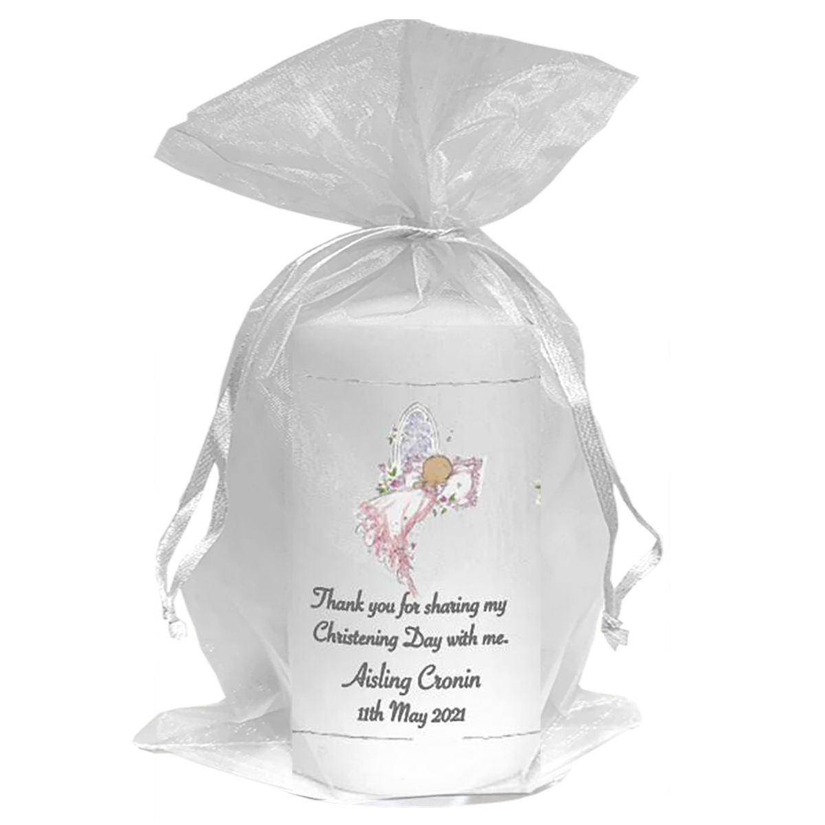 Thank you Christening Favour - Baby Girl Pink Church Window