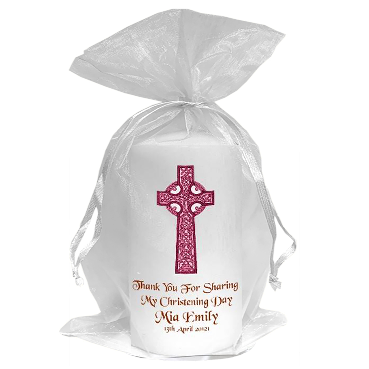Thank you Christening Favour - Holy Cross Pink