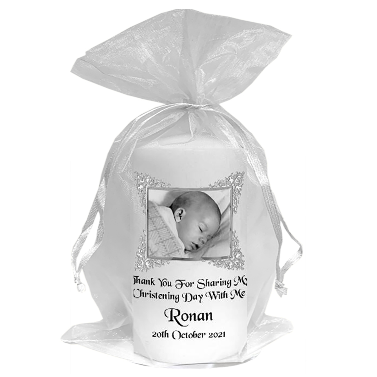 Customised Boys Christening Candle - Photo Christening