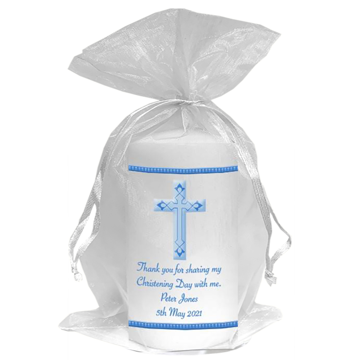 Customised Boys Christening Candle - Modern Blue Cross