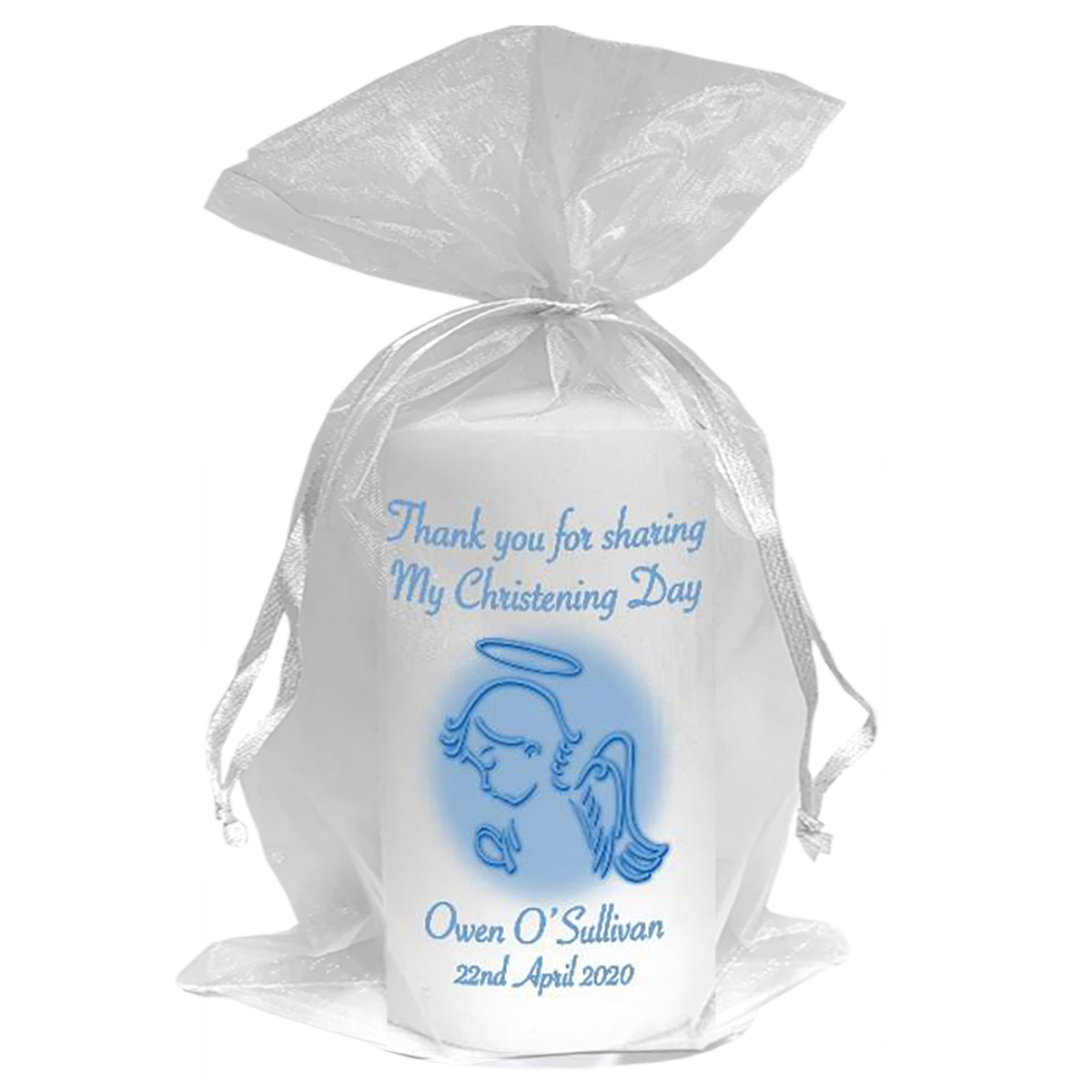 Customised Boys Christening Candle - Christening Angel Blue