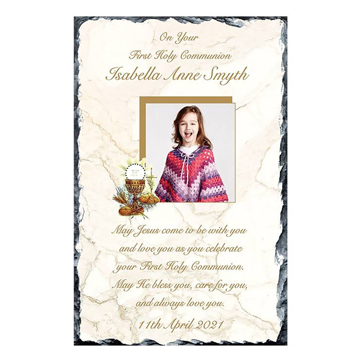 Customised 1st Holy Communion Slate - Girl Chalice & Bible with Photo
