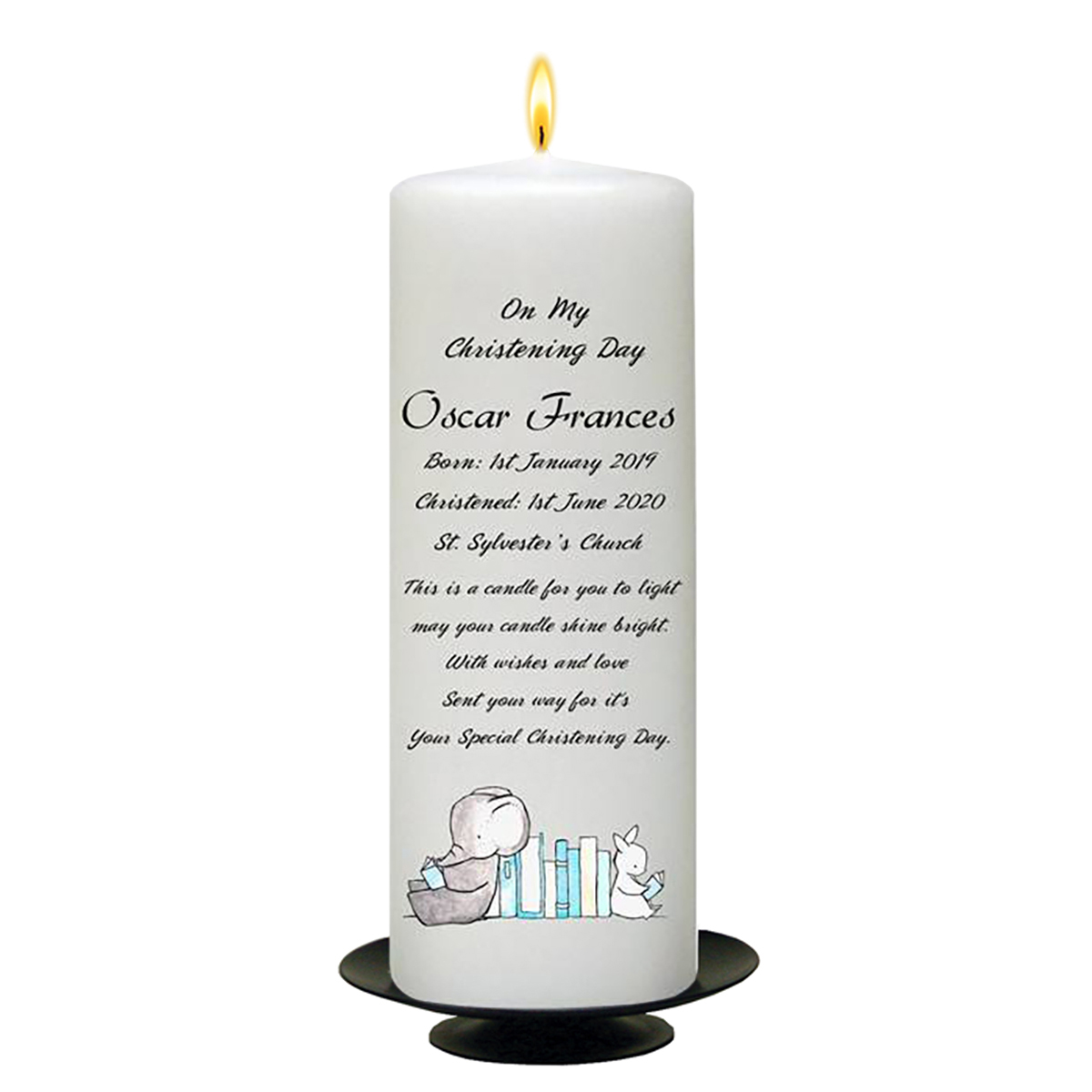 Peronsonalised Christening Candle - Elephant
