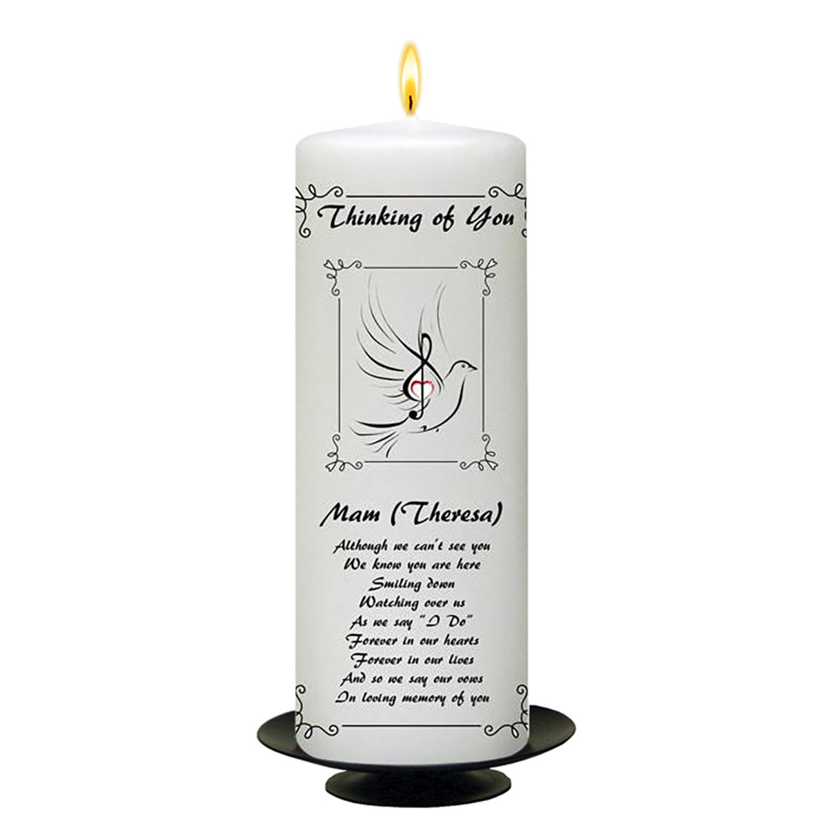 Customised Wedding Remembrance Candle - Musical Heart Silver