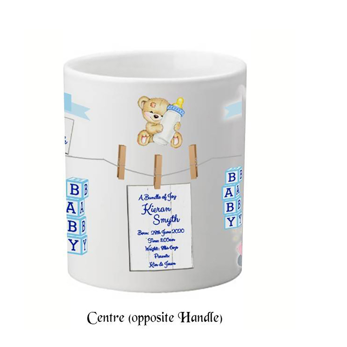 Customised New Baby Mug Gift - Boy Toys & Pegs with Photo