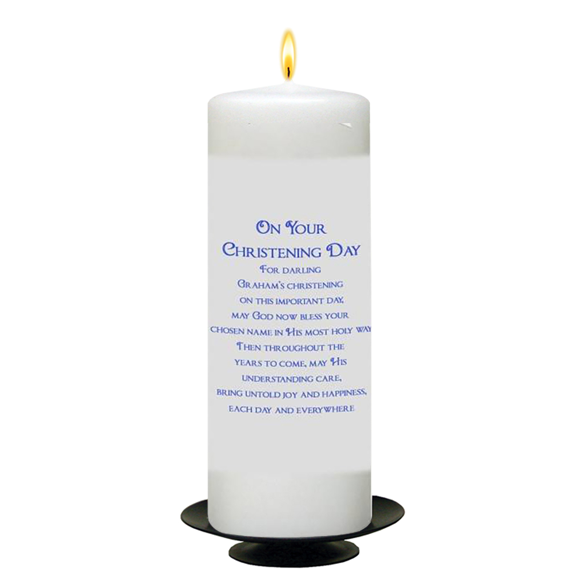 Customised Boys Christening Candle -Flower Blue Ring with Photo