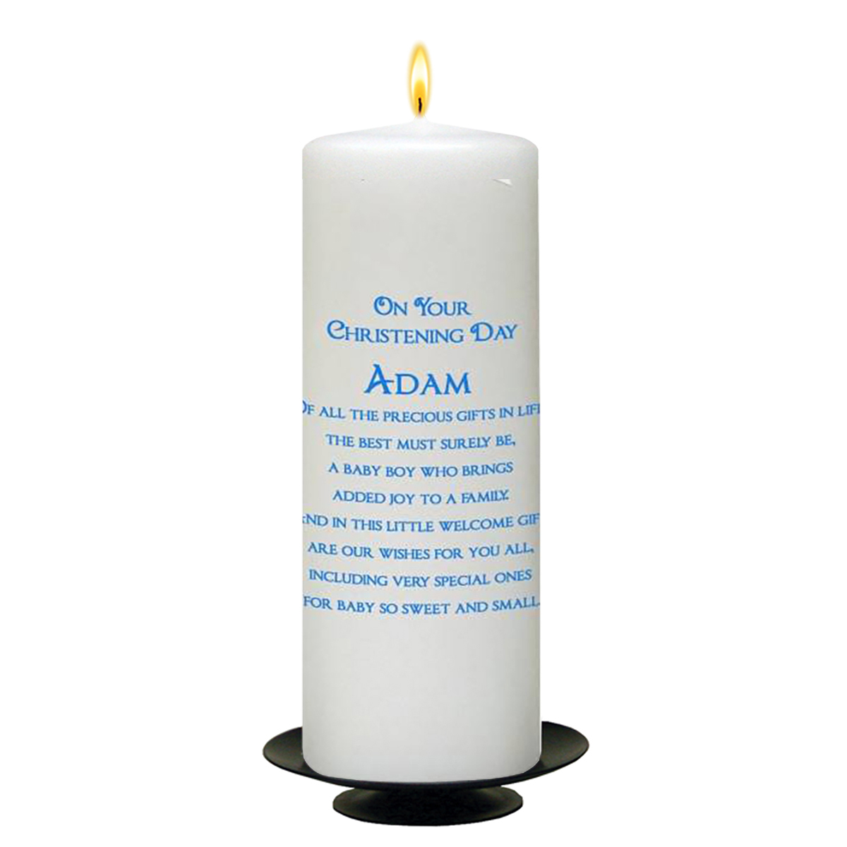Customised Boys Christening Candle - Heart Blue Border with Photo
