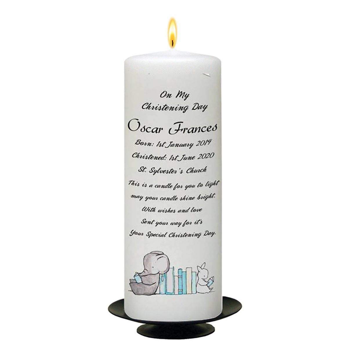 Peronsonalised Christening Candle - Elephant