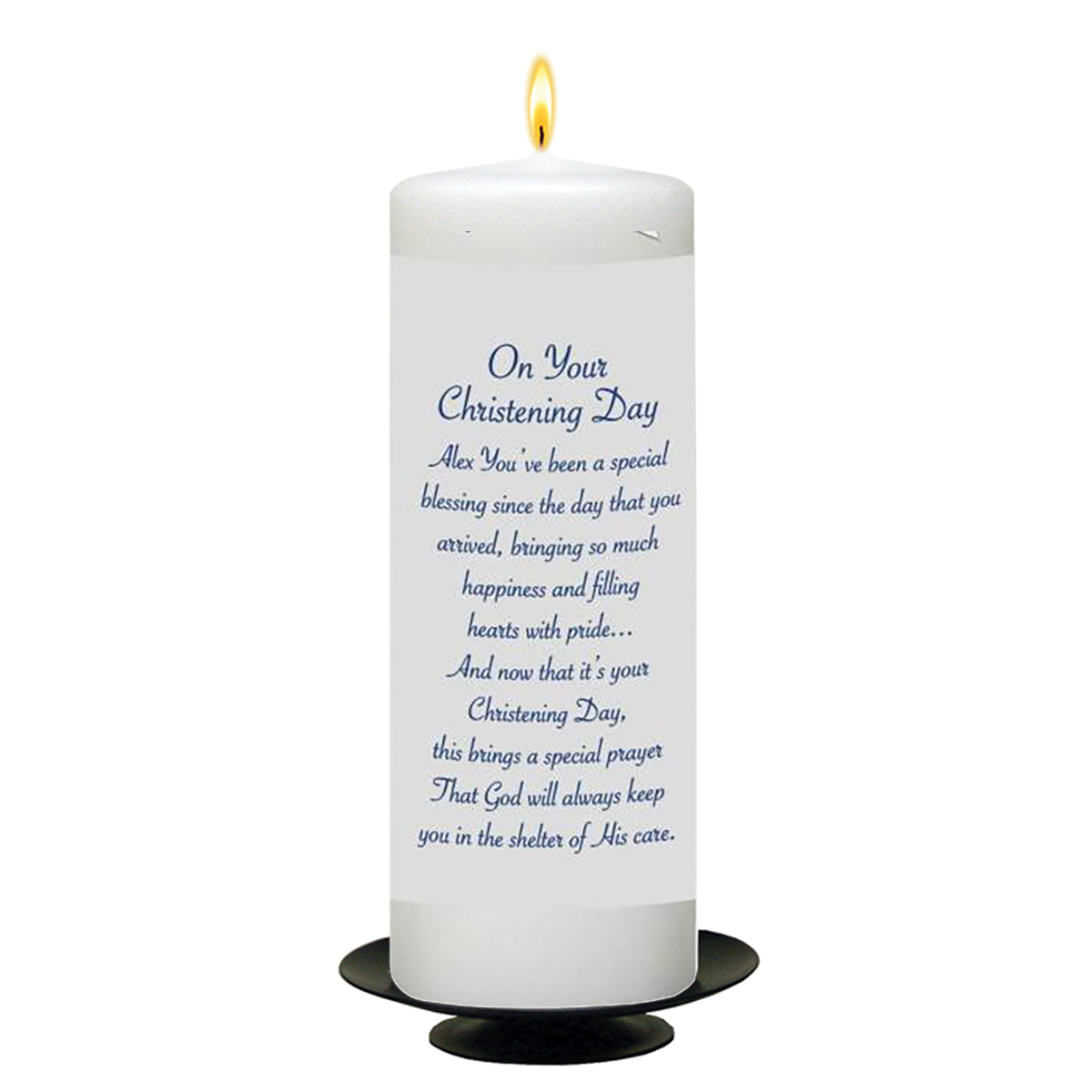 Customised Boys Christening Candle - Heart & Bird Blue with Photo
