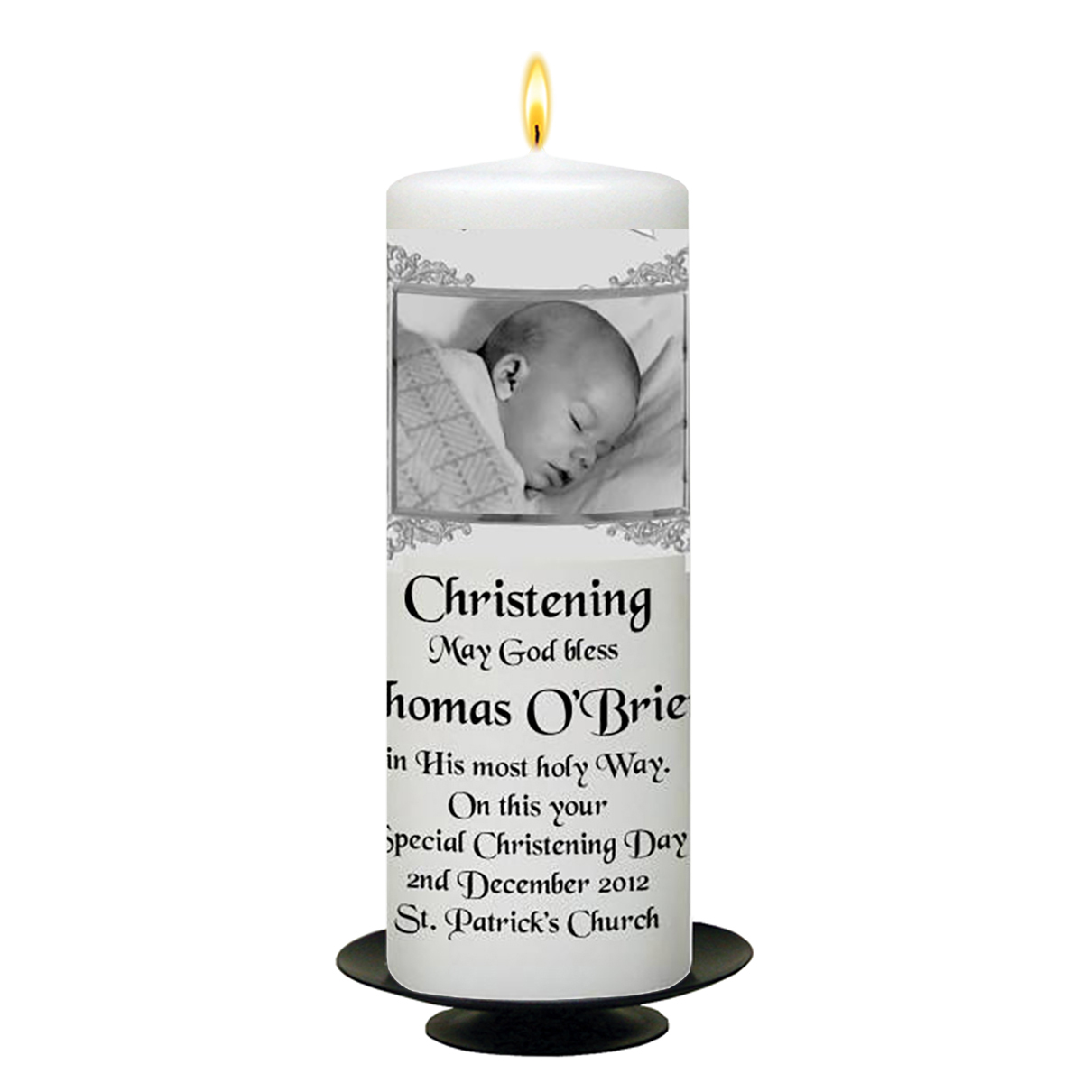 Customised Boys Christening Candle - Photo Christening