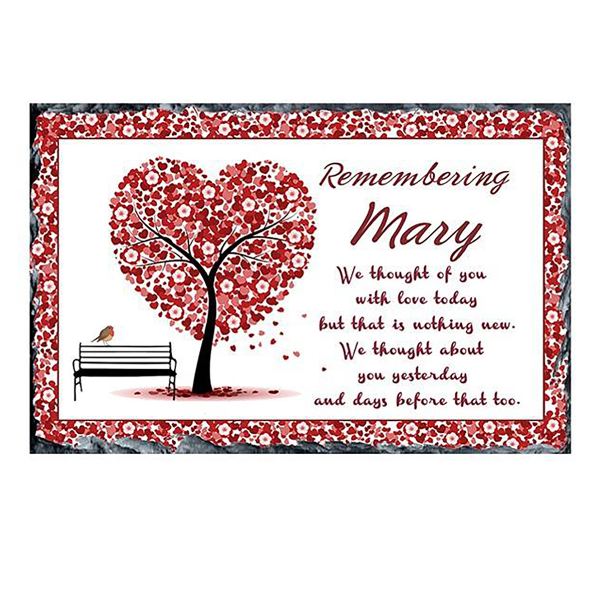 Personalsied Remembrance Slate - Robin & Heart Tree