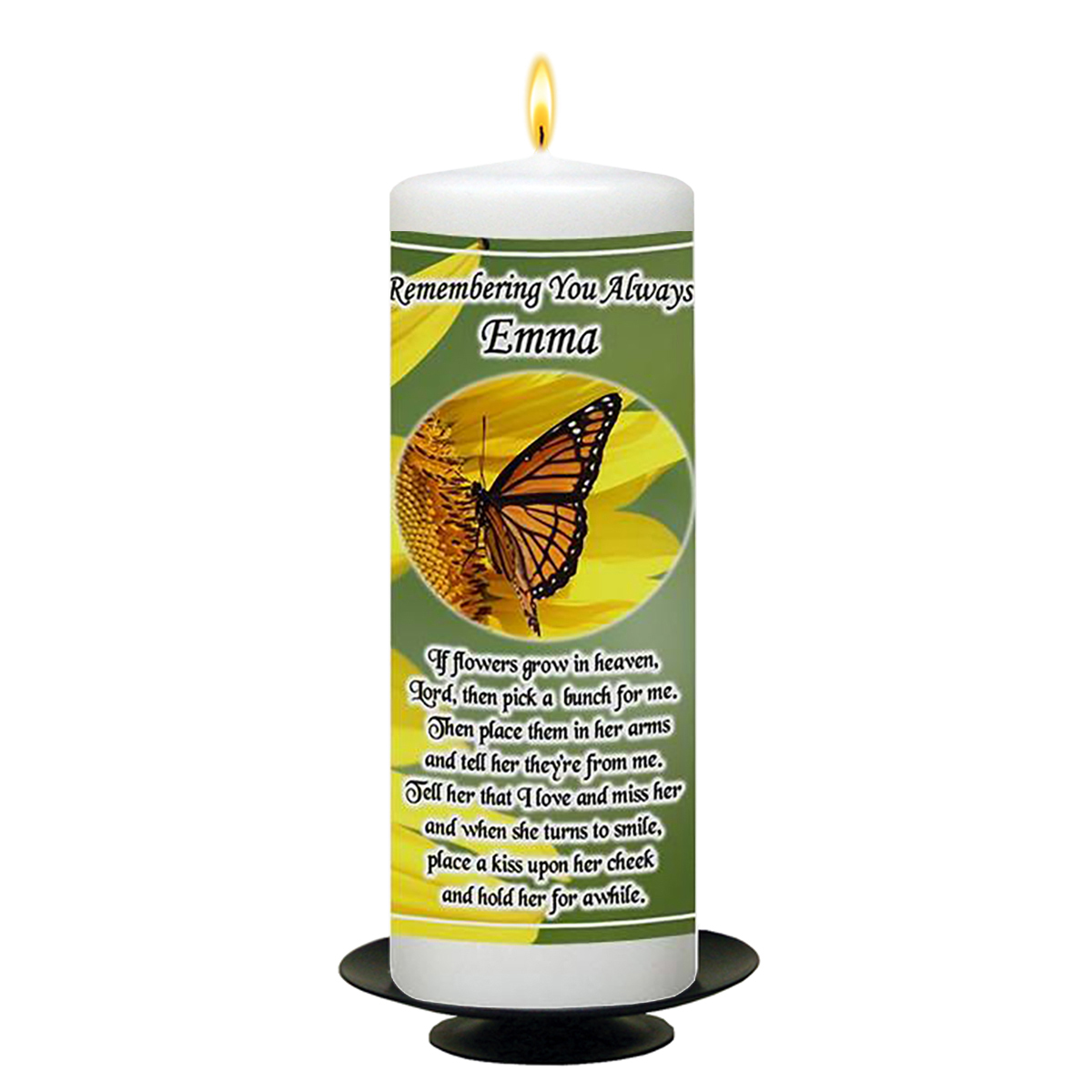 Customised Remembrance Candle - Butterfly & Sunflowers