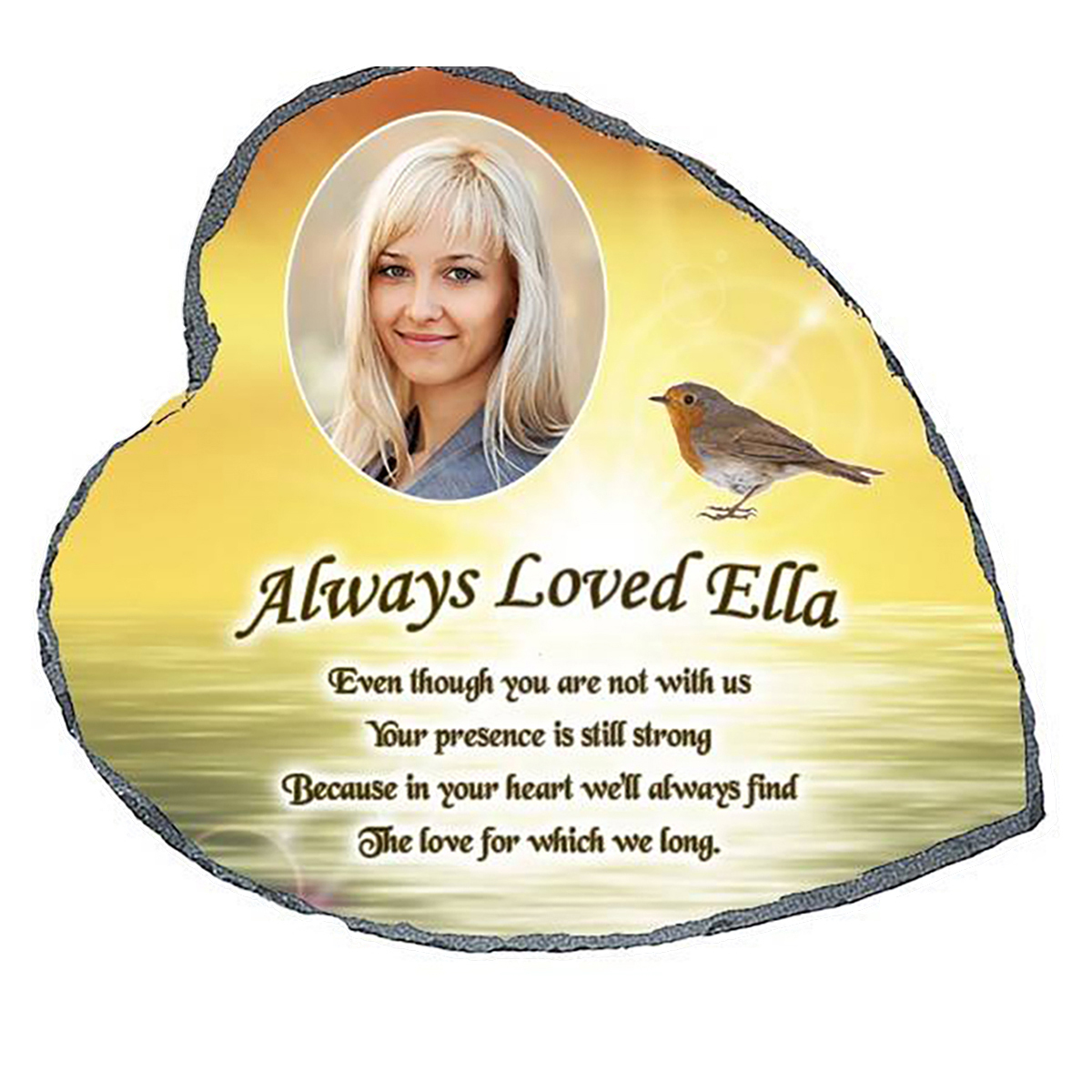 Personalsied Remembrance Slate - Sunset Sea with Photo Heart