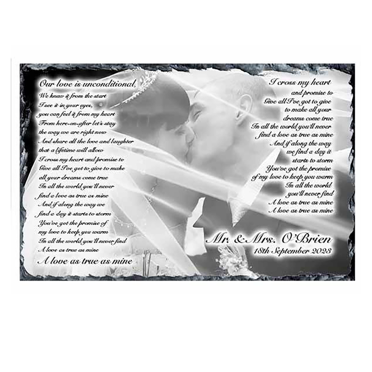 Personalsied Wedding Day Slate Gift - Unconditional Love