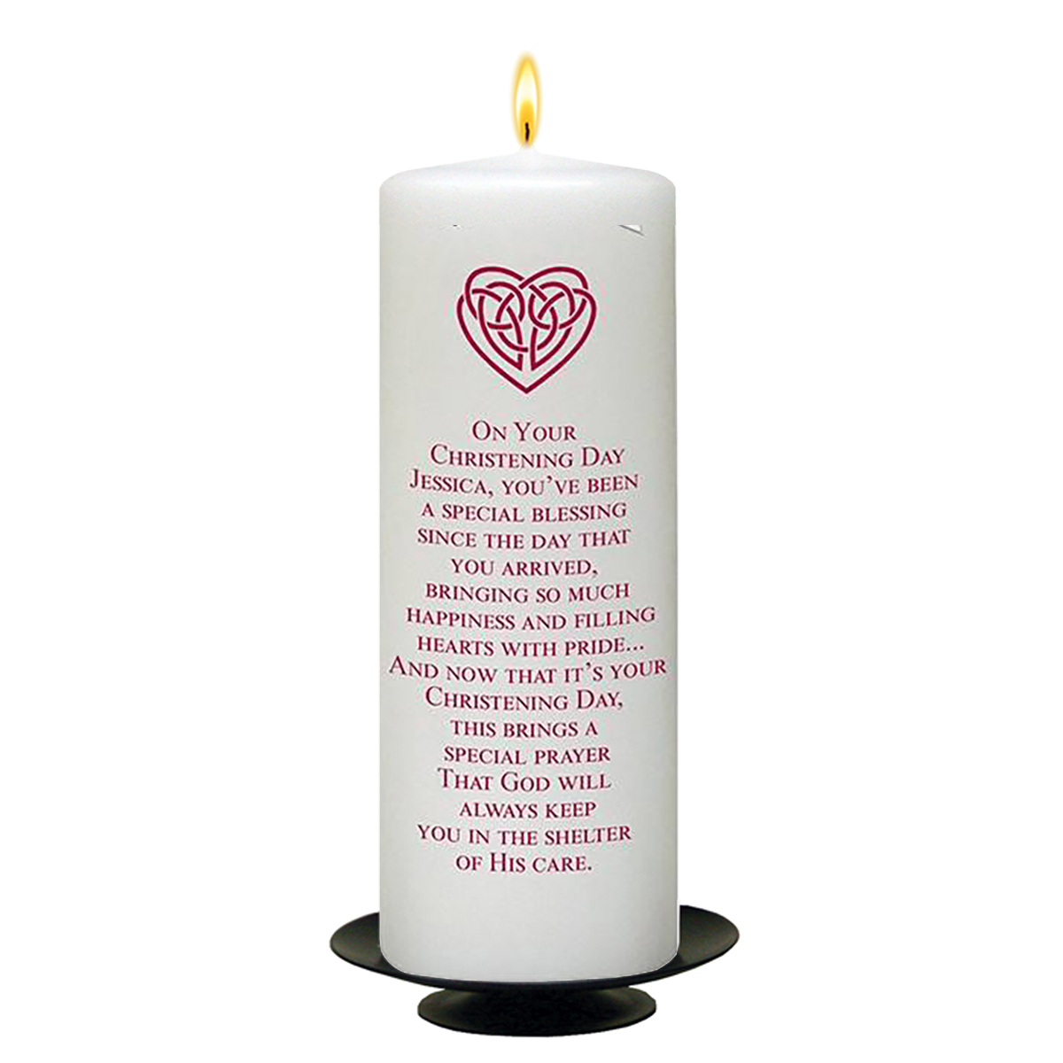 Customised Girls Christening Candle - Mothers Love Knot Pink with Photo