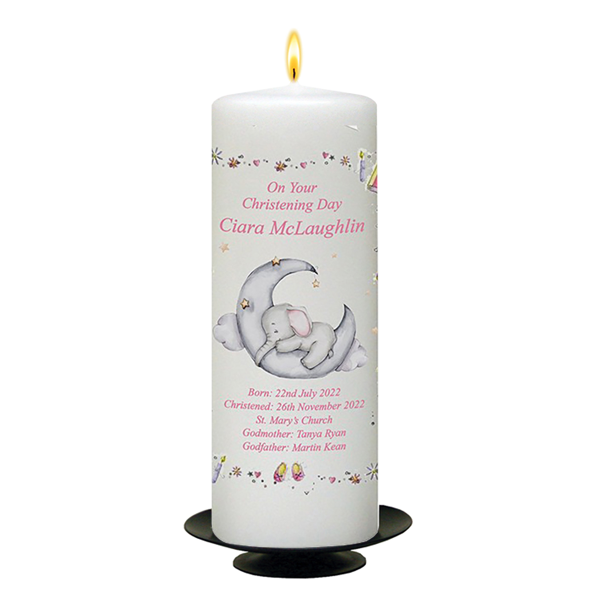 Customised Girls Christening Candle - Ellie Elephant
