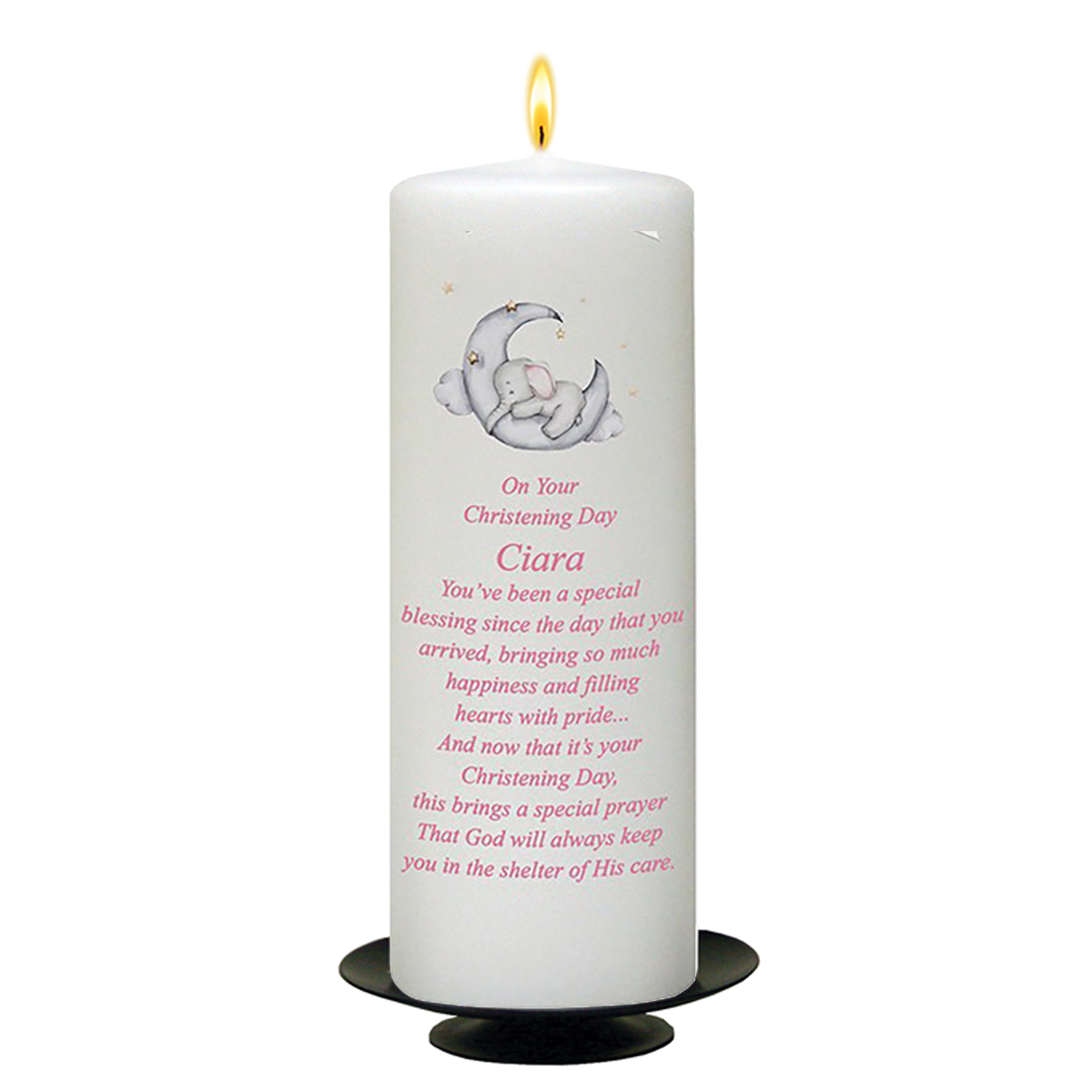 Customised Girls Christening Candle - Ellie Elephant