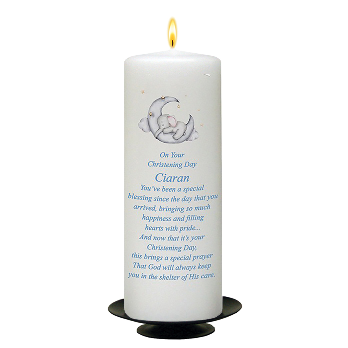 Peronsonalised Boys Christening Candle - Ellie Elephant