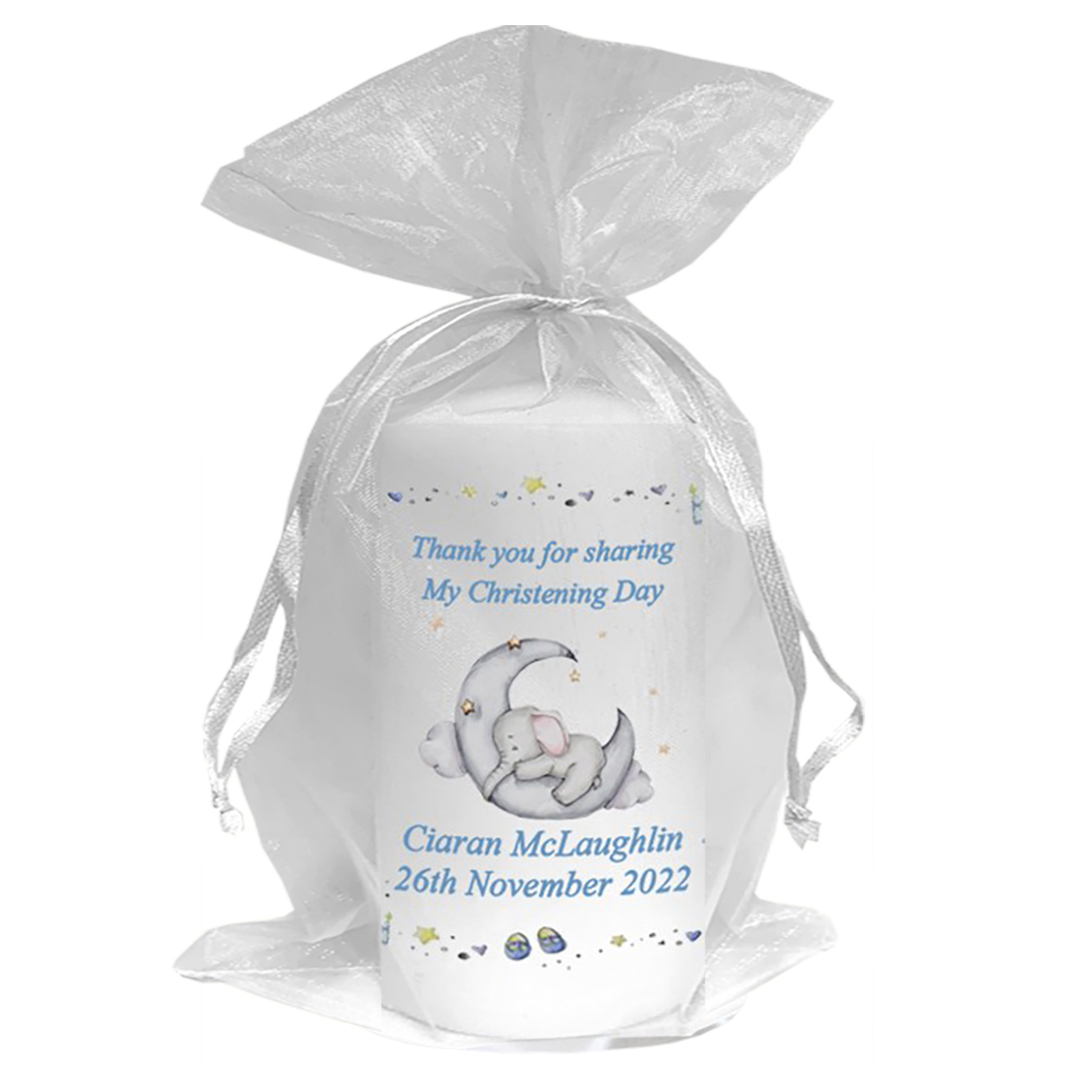 Peronsonalised Boys Christening Candle - Ellie Elephant