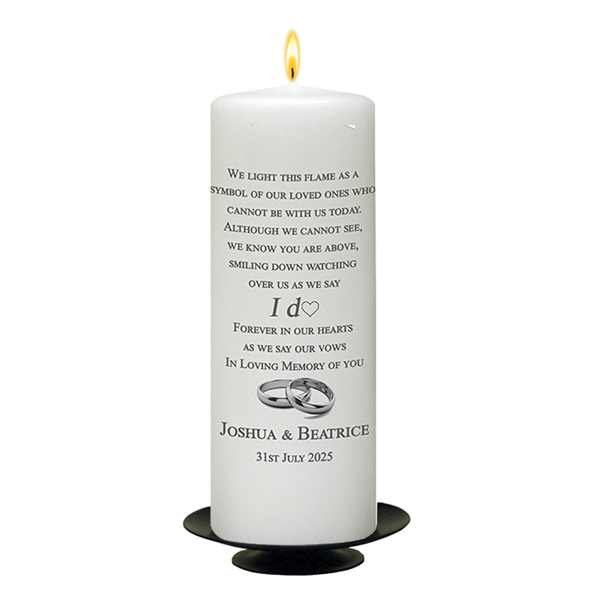 Customised Wedding Remembrance Candle - I do Wedding Rings Silver