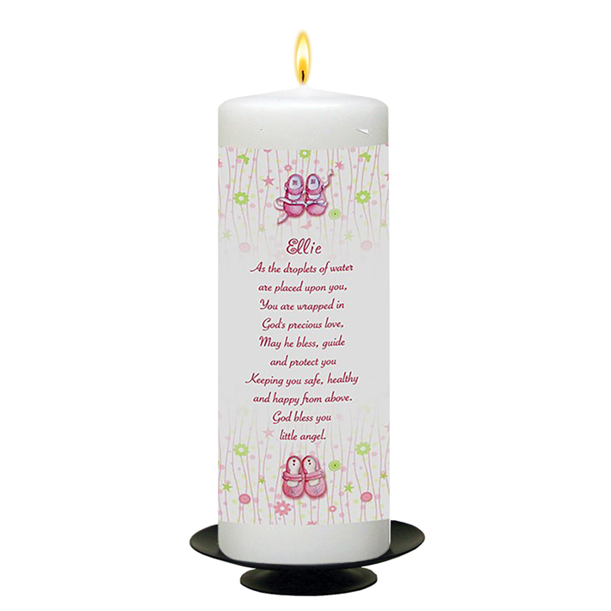 Customised Girls Christening Candle - All Things Nice & Photo Pink